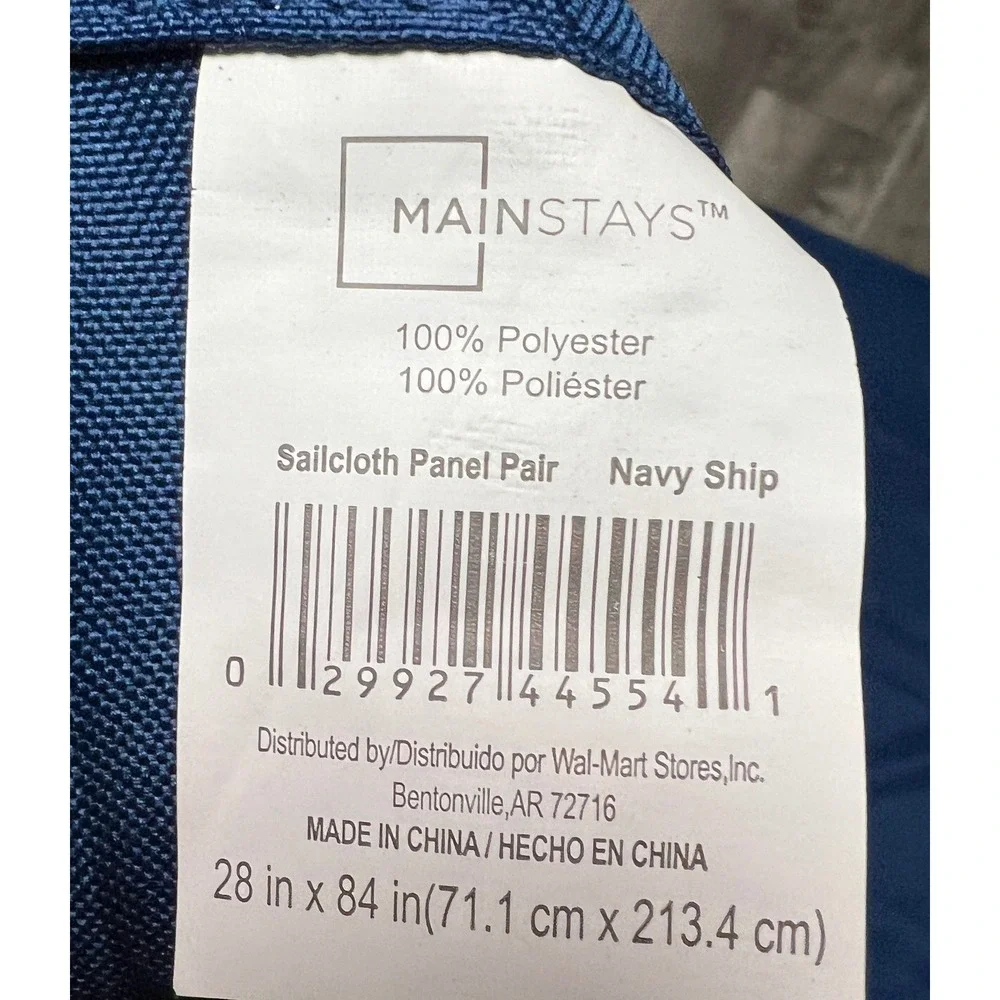 Mainstays Navy Ship Sailcloth Curtain Panel Pair 28x84 Blue Polyester Rod Pocket